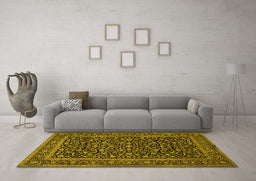 Machine Washable Persian Yellow Traditional Rug in a Living Room, wshtr504yw