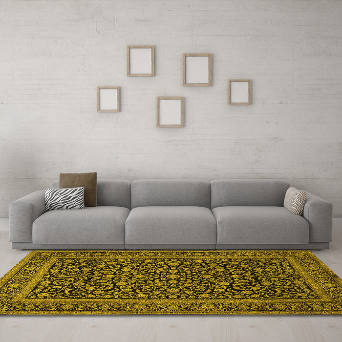 Machine Washable Persian Yellow Traditional Rug in a Living Room, wshtr504yw