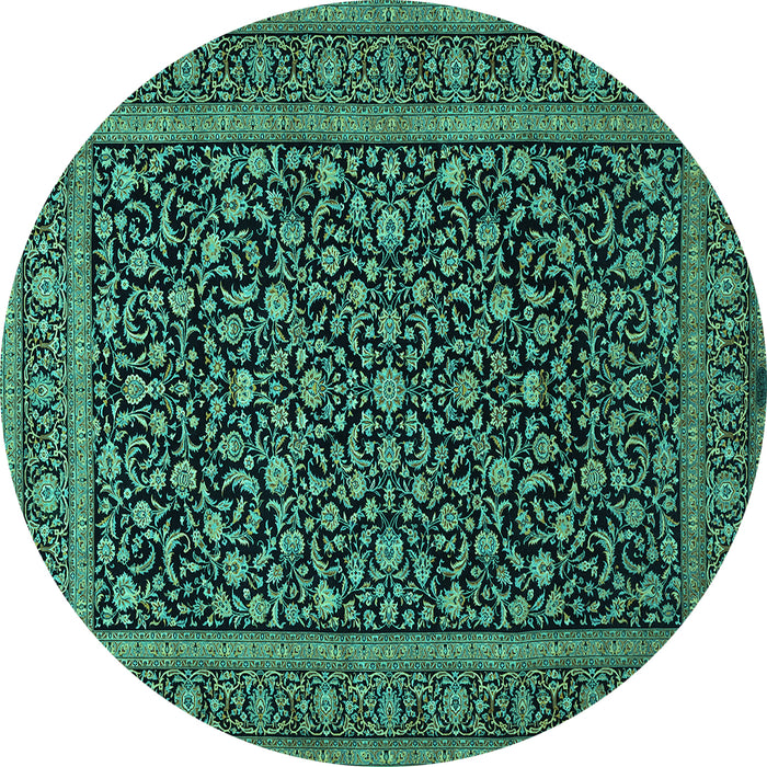 Round Machine Washable Persian Turquoise Traditional Area Rugs, wshtr504turq