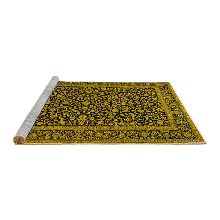Sideview of Machine Washable Persian Yellow Traditional Rug, wshtr504yw