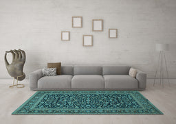 Machine Washable Persian Light Blue Traditional Rug in a Living Room, wshtr504lblu