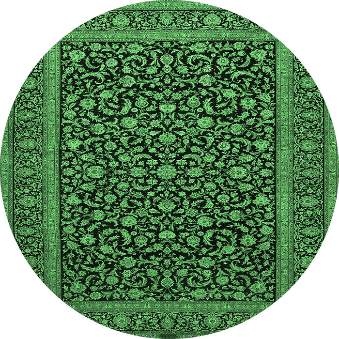 Round Persian Emerald Green Traditional Rug, tr504emgrn