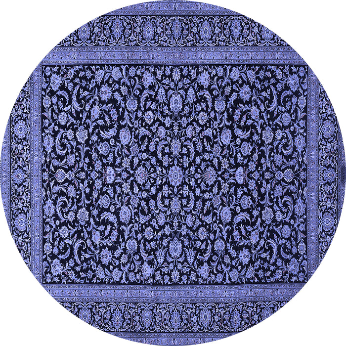 Round Machine Washable Persian Blue Traditional Rug, wshtr504blu