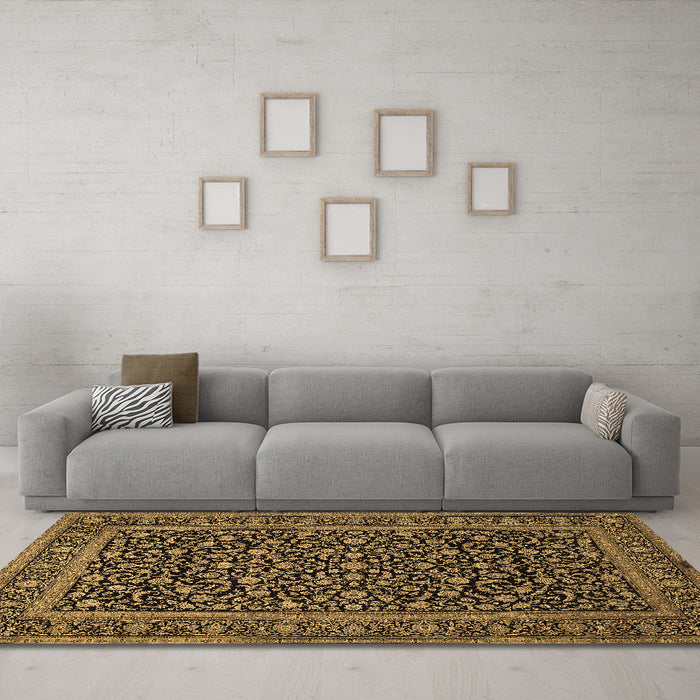 Machine Washable Persian Brown Traditional Rug in a Living Room,, wshtr504brn