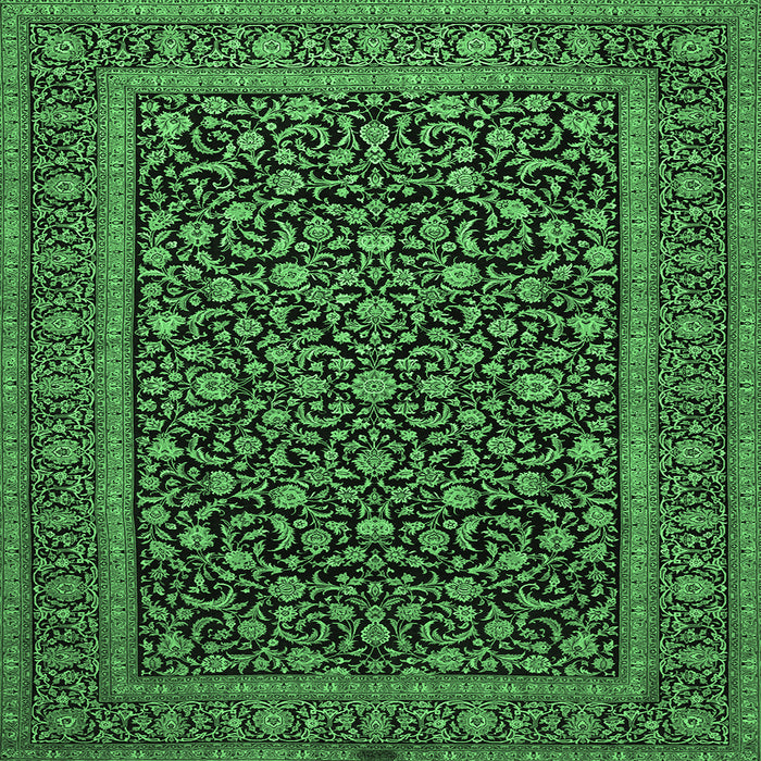 Square Machine Washable Persian Emerald Green Traditional Area Rugs, wshtr504emgrn