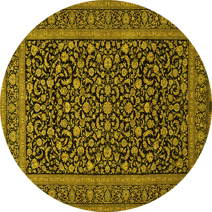 Round Machine Washable Persian Yellow Traditional Rug, wshtr504yw