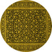 Round Machine Washable Persian Yellow Traditional Rug, wshtr504yw