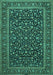 Machine Washable Persian Turquoise Traditional Area Rugs, wshtr504turq