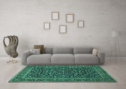 Machine Washable Persian Turquoise Traditional Area Rugs in a Living Room,, wshtr504turq