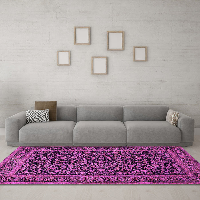 Machine Washable Persian Pink Traditional Rug in a Living Room, wshtr504pnk