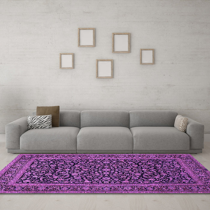 Machine Washable Persian Purple Traditional Area Rugs in a Living Room, wshtr504pur