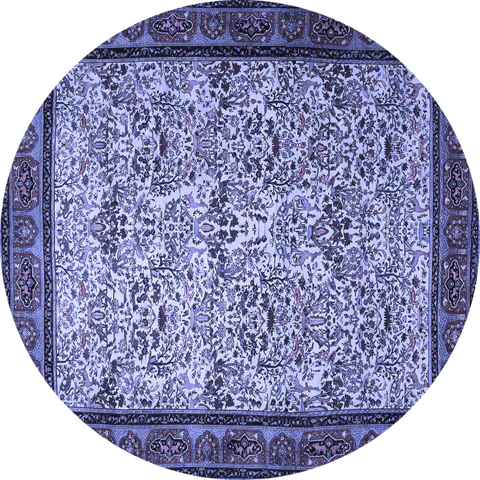 Round Machine Washable Persian Blue Traditional Rug, wshtr505blu