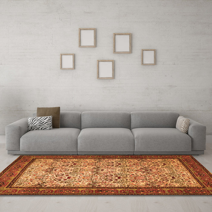 Machine Washable Persian Orange Traditional Area Rugs in a Living Room, wshtr505org