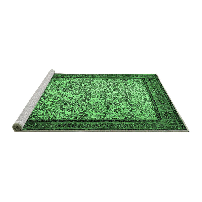 Sideview of Machine Washable Persian Emerald Green Traditional Area Rugs, wshtr505emgrn