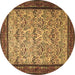 Round Persian Brown Traditional Rug, tr505brn