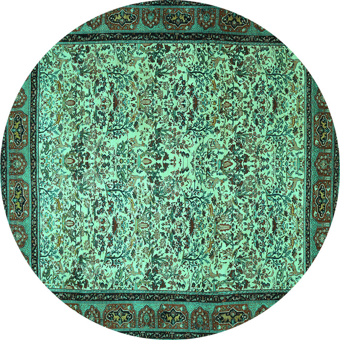 Round Persian Turquoise Traditional Rug, tr505turq
