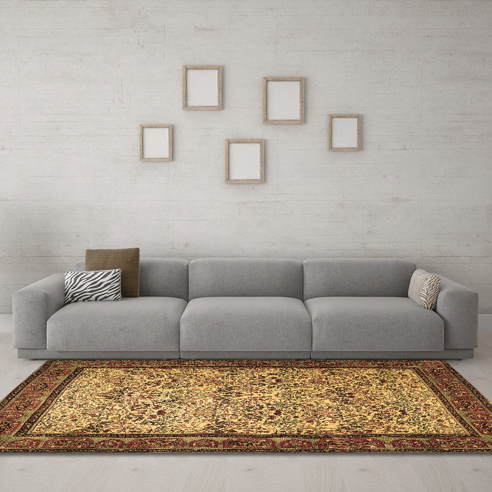 Machine Washable Persian Brown Traditional Rug in a Living Room,, wshtr505brn