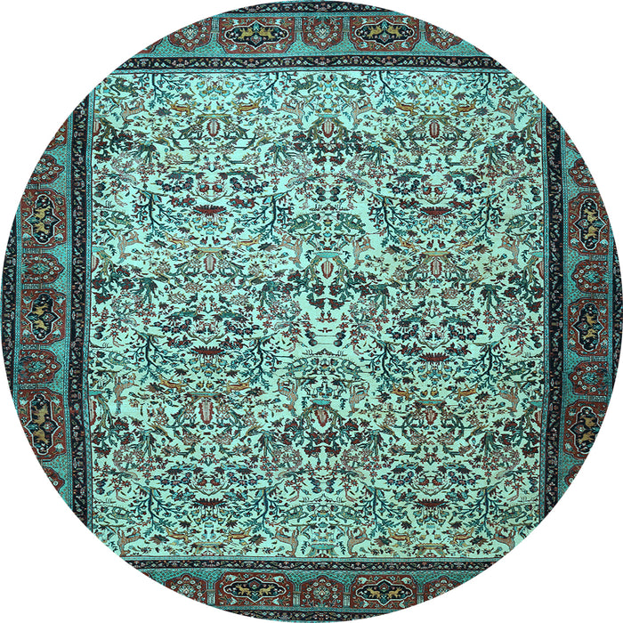 Round Machine Washable Persian Light Blue Traditional Rug, wshtr505lblu
