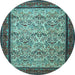 Round Machine Washable Persian Light Blue Traditional Rug, wshtr505lblu