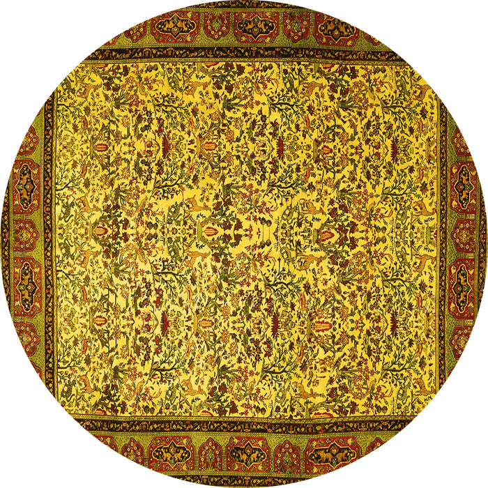 Round Machine Washable Persian Yellow Traditional Rug, wshtr505yw
