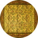 Round Machine Washable Persian Yellow Traditional Rug, wshtr505yw