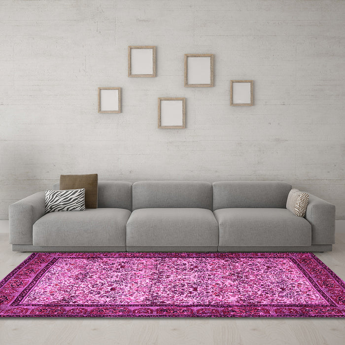 Machine Washable Persian Pink Traditional Rug in a Living Room, wshtr505pnk
