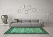 Machine Washable Persian Turquoise Traditional Area Rugs in a Living Room,, wshtr505turq