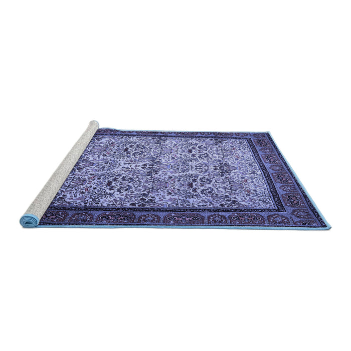 Sideview of Machine Washable Persian Blue Traditional Rug, wshtr505blu