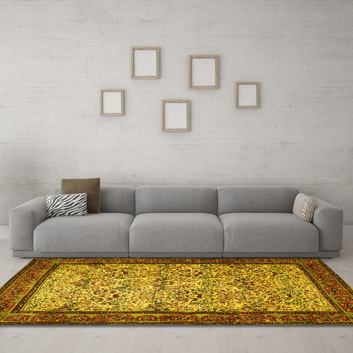 Machine Washable Persian Yellow Traditional Rug in a Living Room, wshtr505yw