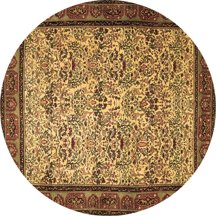 Round Machine Washable Persian Brown Traditional Rug, wshtr505brn
