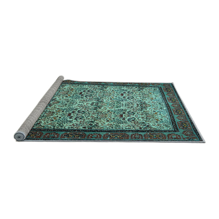 Sideview of Machine Washable Persian Light Blue Traditional Rug, wshtr505lblu