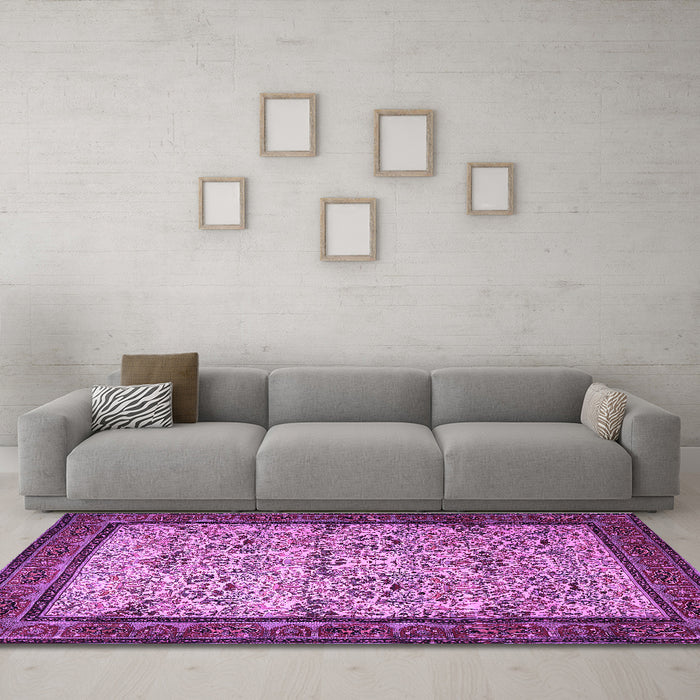 Machine Washable Persian Purple Traditional Area Rugs in a Living Room, wshtr505pur
