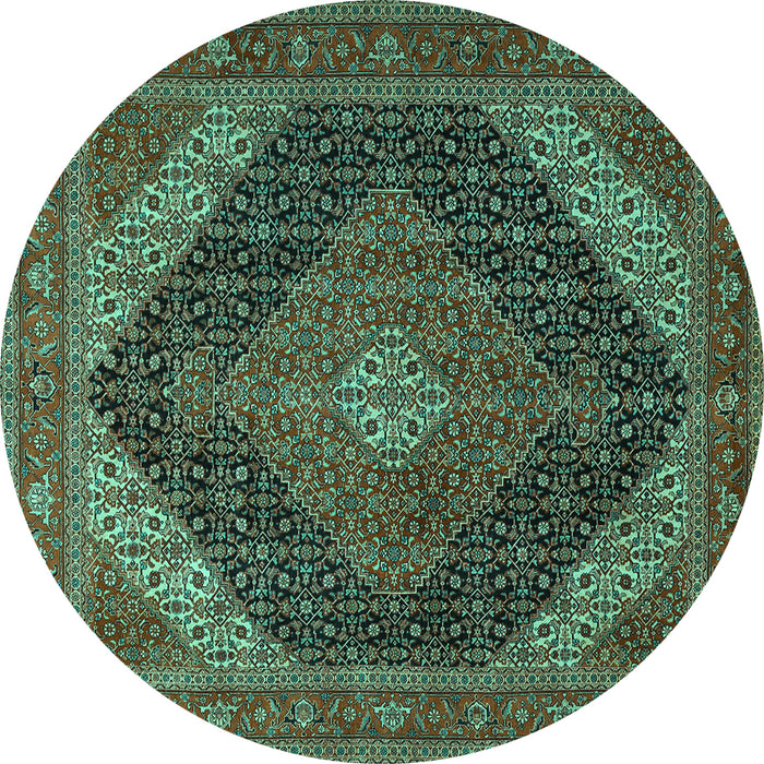 Round Machine Washable Medallion Turquoise Traditional Area Rugs, wshtr506turq