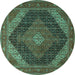 Round Machine Washable Medallion Turquoise Traditional Area Rugs, wshtr506turq