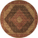 Round Machine Washable Medallion Brown Traditional Rug, wshtr506brn