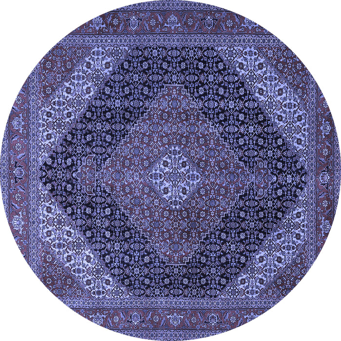 Round Machine Washable Medallion Blue Traditional Rug, wshtr506blu