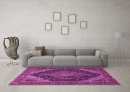 Machine Washable Medallion Purple Traditional Area Rugs in a Living Room, wshtr506pur