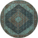 Round Medallion Light Blue Traditional Rug, tr506lblu