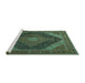 Sideview of Machine Washable Medallion Turquoise Traditional Area Rugs, wshtr506turq