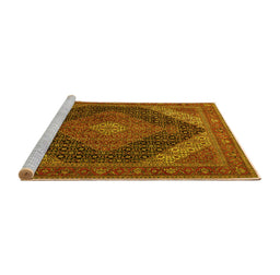 Sideview of Machine Washable Medallion Yellow Traditional Rug, wshtr506yw