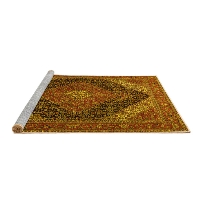 Sideview of Machine Washable Medallion Yellow Traditional Rug, wshtr506yw