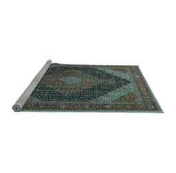 Sideview of Machine Washable Medallion Light Blue Traditional Rug, wshtr506lblu