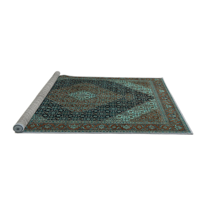 Sideview of Machine Washable Medallion Light Blue Traditional Rug, wshtr506lblu