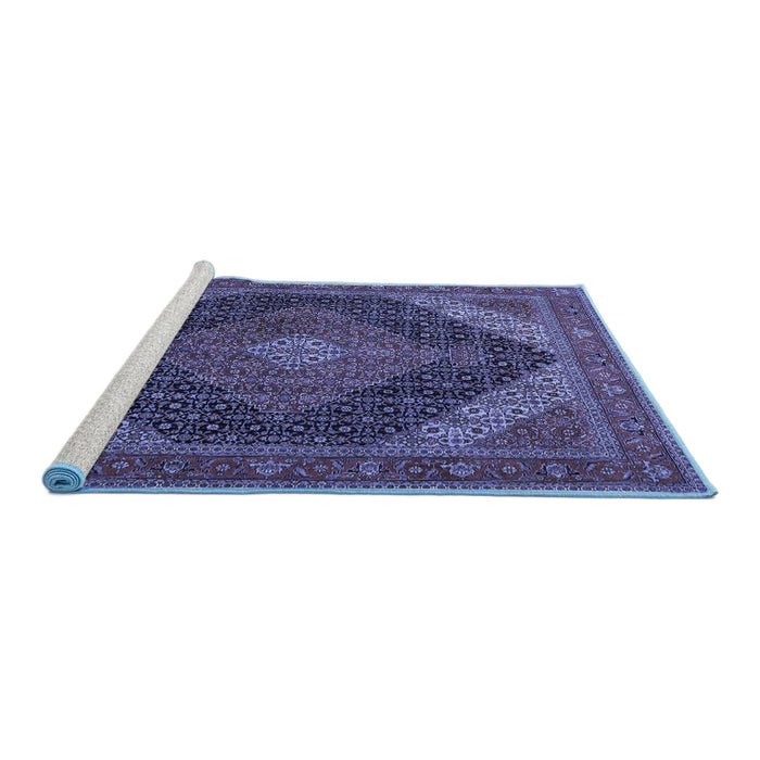 Sideview of Machine Washable Medallion Blue Traditional Rug, wshtr506blu
