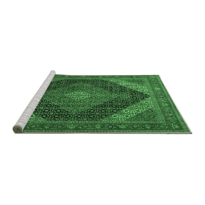 Sideview of Machine Washable Medallion Emerald Green Traditional Area Rugs, wshtr506emgrn