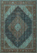 Machine Washable Medallion Light Blue Traditional Rug, wshtr506lblu