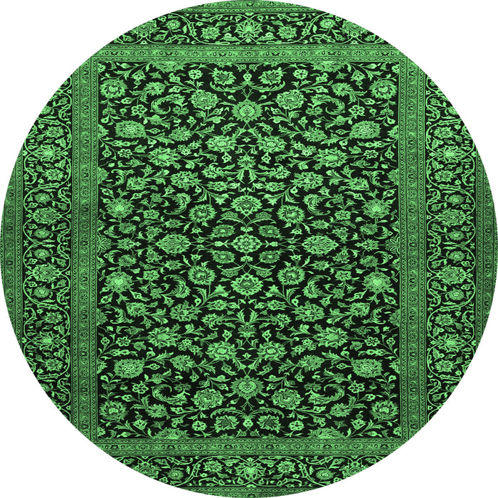 Round Machine Washable Persian Emerald Green Traditional Area Rugs, wshtr507emgrn