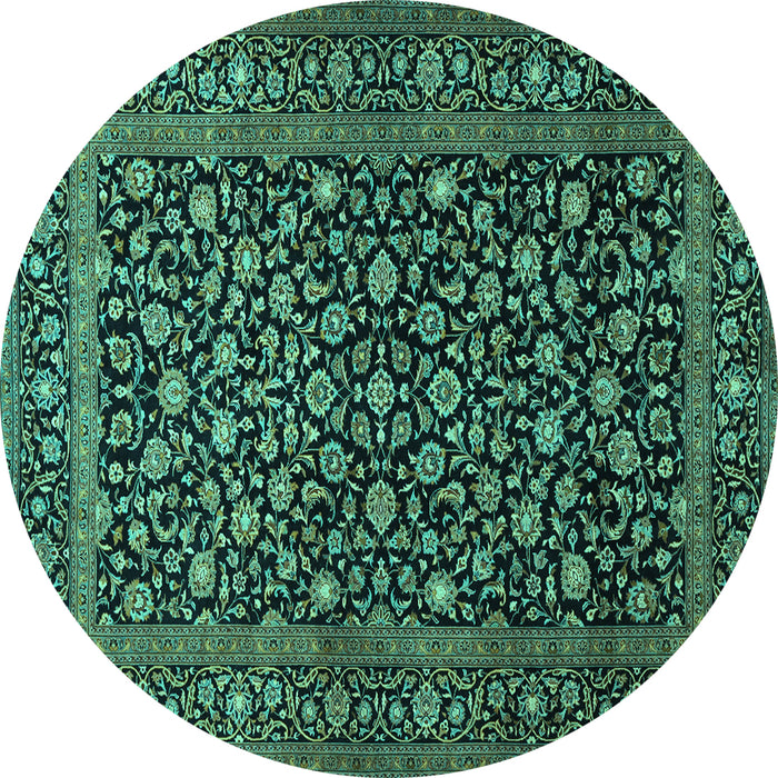 Round Machine Washable Persian Turquoise Traditional Area Rugs, wshtr507turq