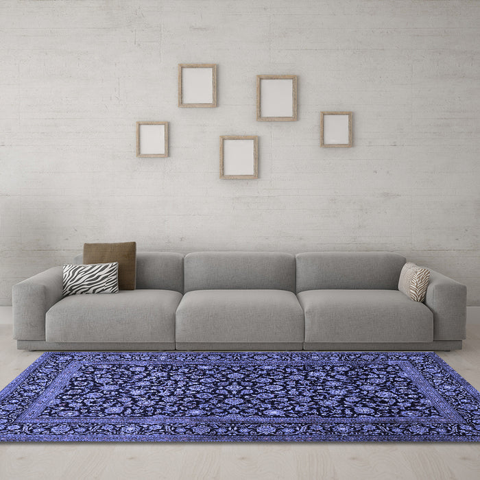 Machine Washable Persian Blue Traditional Rug in a Living Room, wshtr507blu