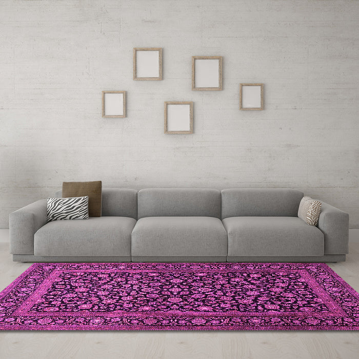 Machine Washable Persian Pink Traditional Rug in a Living Room, wshtr507pnk